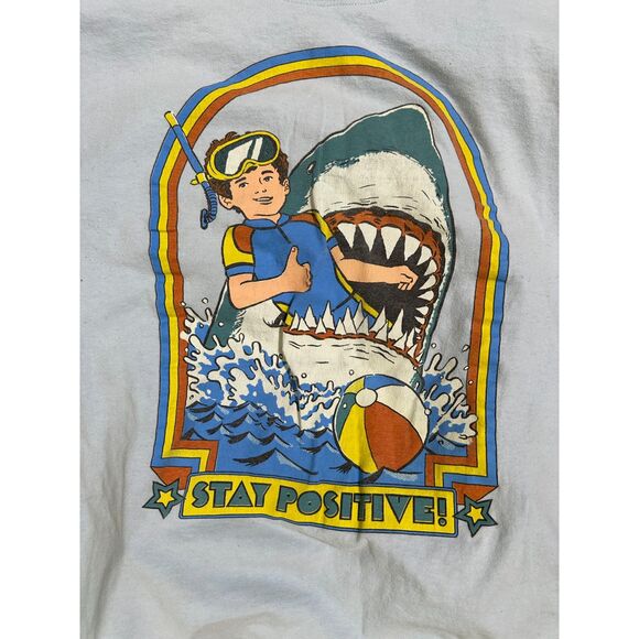 Steven Rhodes STAY POSITIVE Shark Humor T Shirt Size XL - Picture 1 of 5